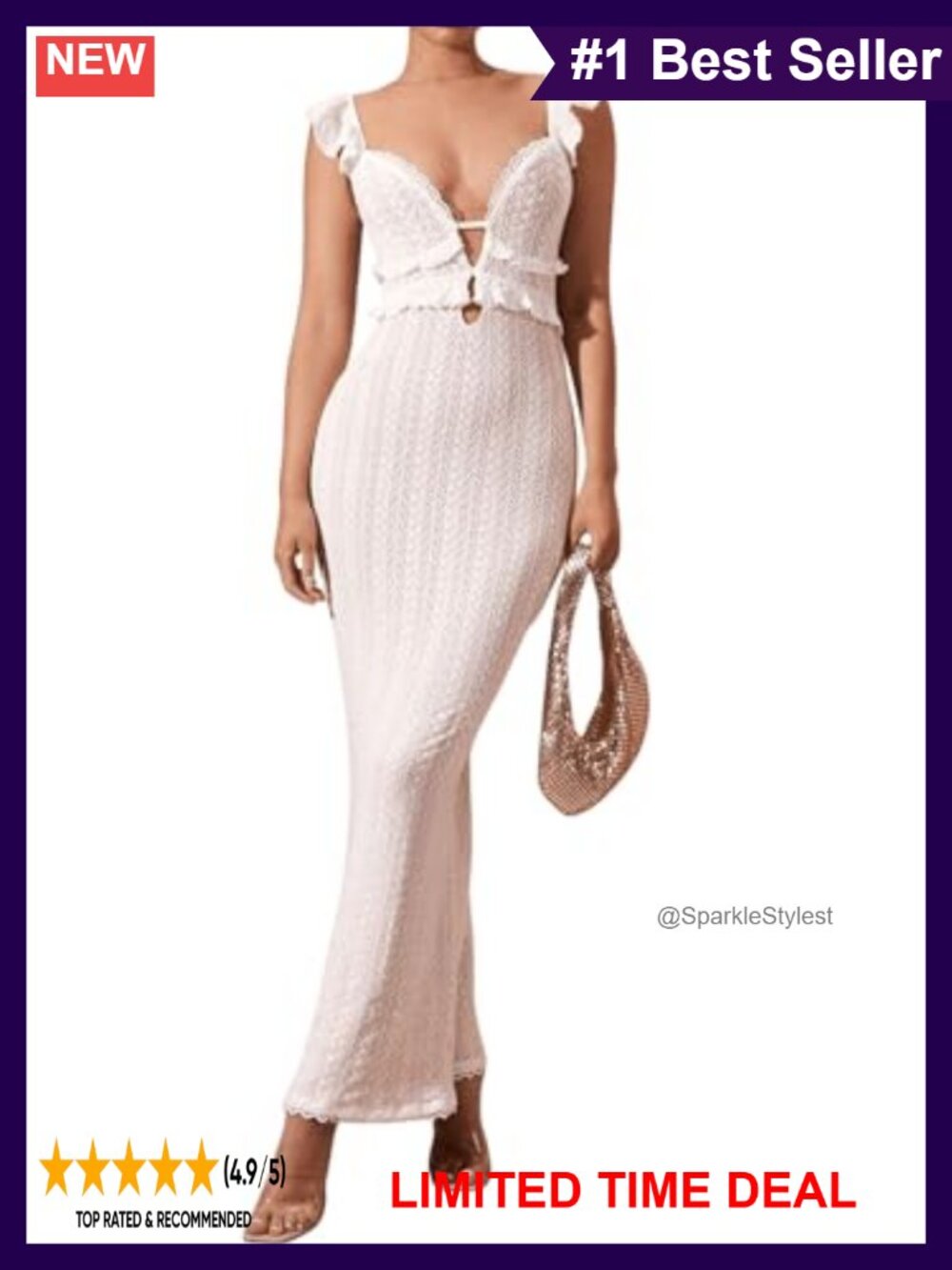 Crochet Ruffle Sleeveless Backless Bodycon Maxi Dress